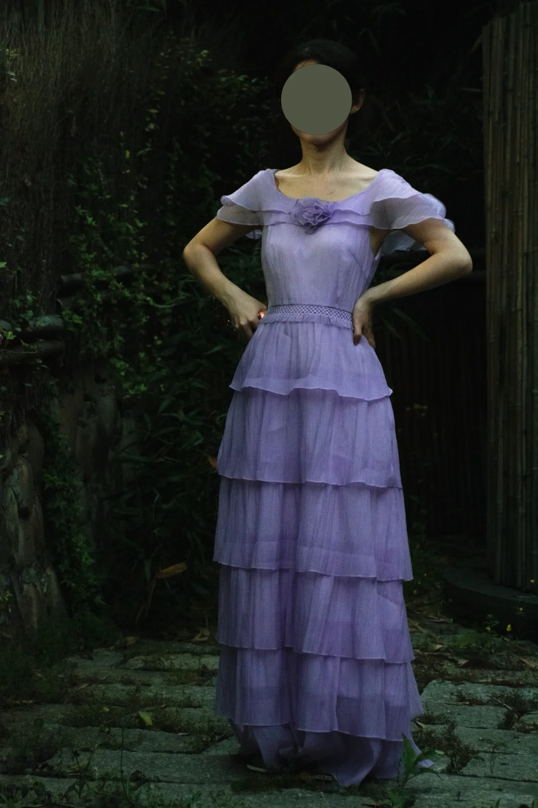 Robe de bal longue en mousseline de soie violet doux, col rond, coupe trapèze, robe de soirée formelle vintage ED02594