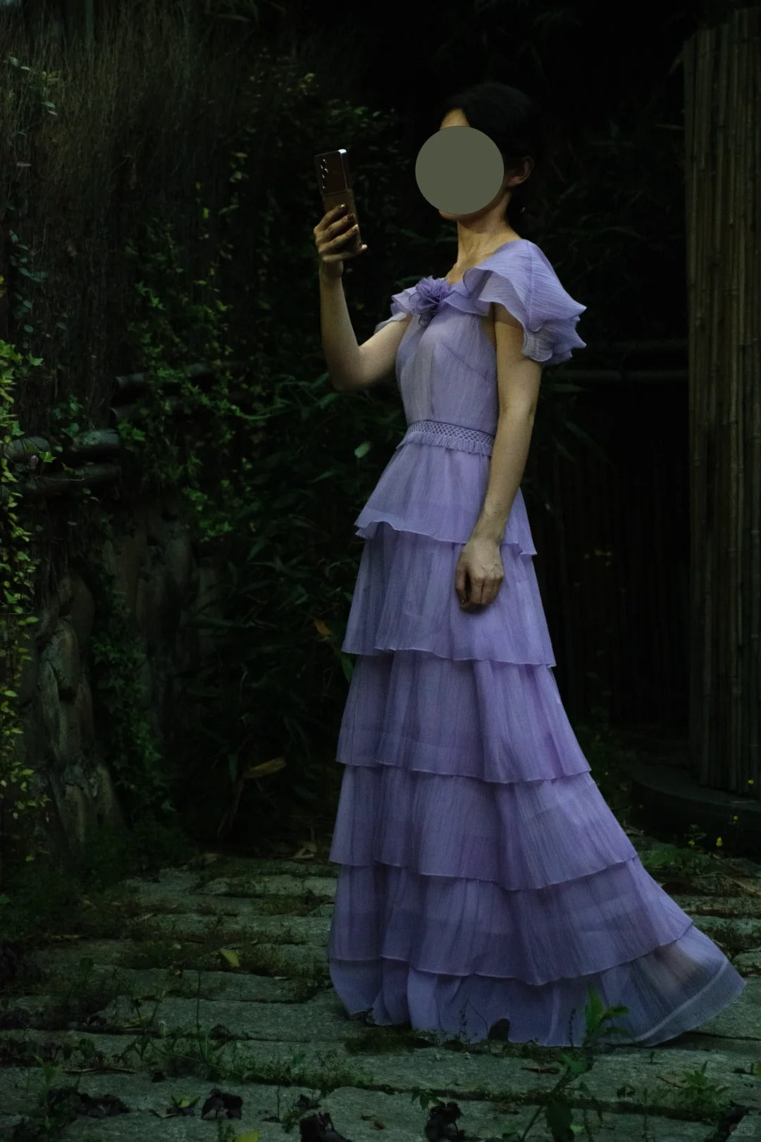 Robe de bal longue en mousseline de soie violet doux, col rond, coupe trapèze, robe de soirée formelle vintage ED02594