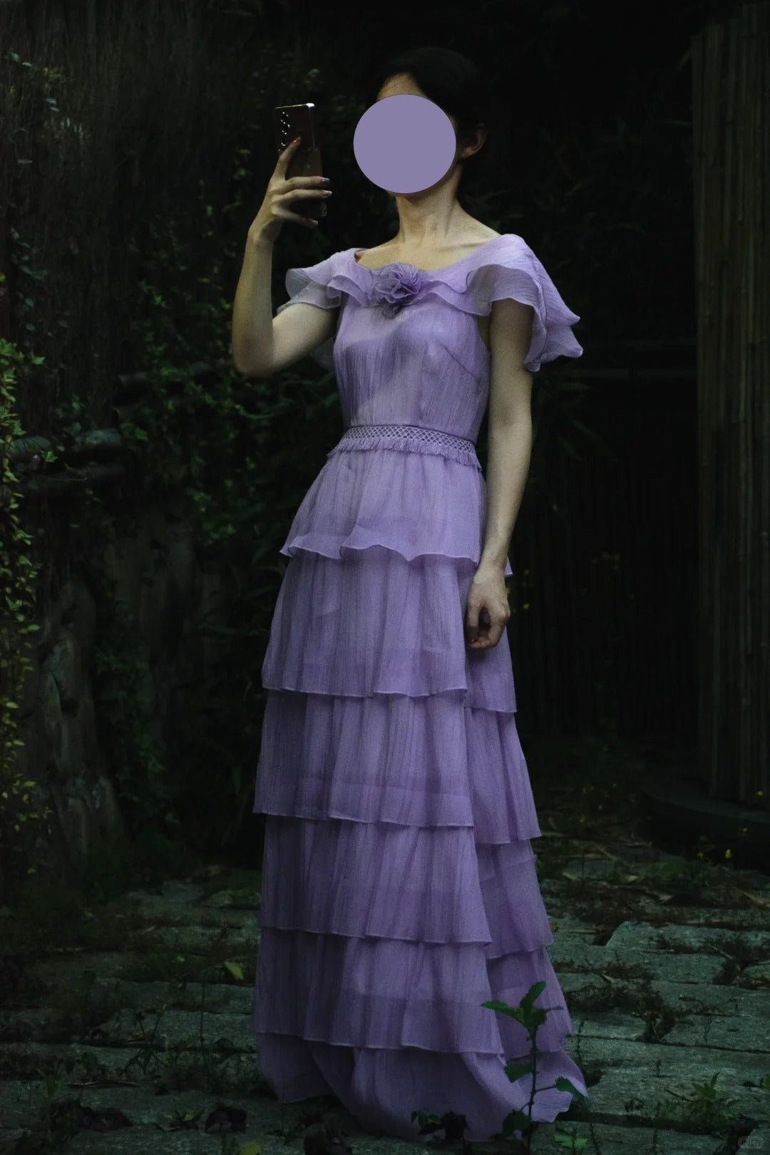 Robe de bal longue en mousseline de soie violet doux, col rond, coupe trapèze, robe de soirée formelle vintage ED02594