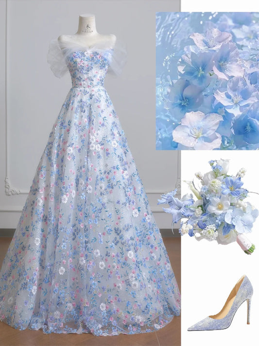 Superbe robe de bal longue blanche en tulle, épaules dénudées, style vintage, avec appliques, ED02595