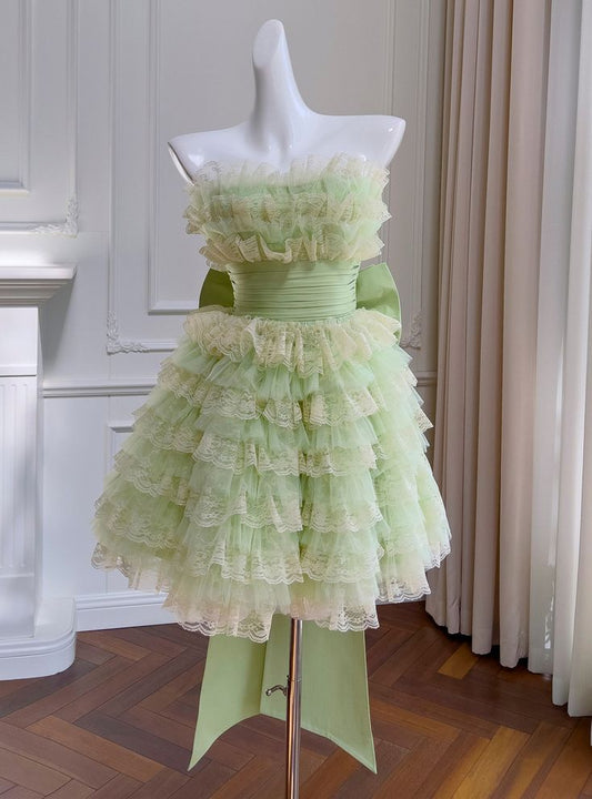 Gorgeous Green Strapless A-Line Tulle Lace Short Prom Dresses Homecoming Dress ED02600