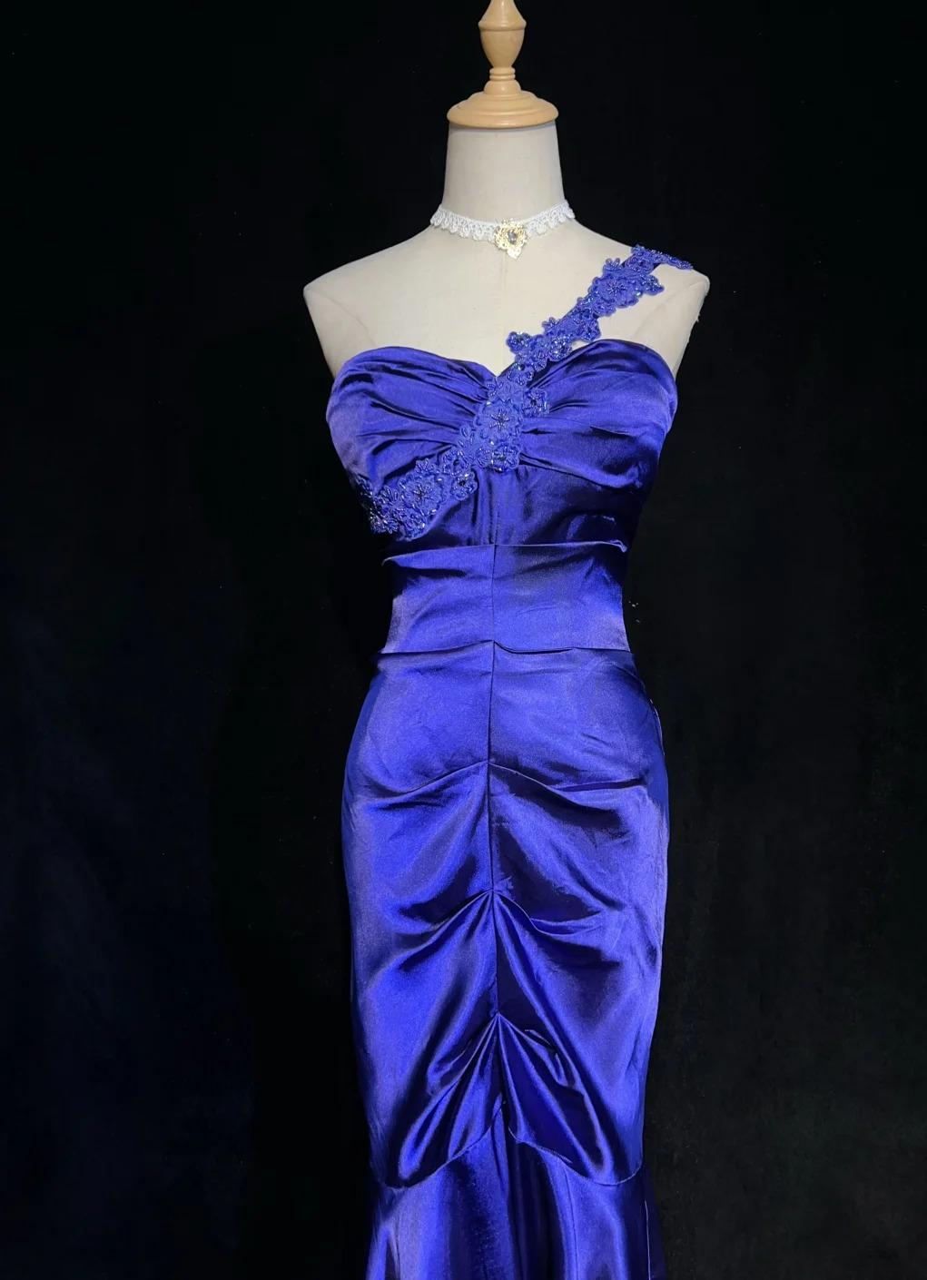Robe de soirée élégante en satin violet, décolleté en cœur, style sirène, longue, ED02606