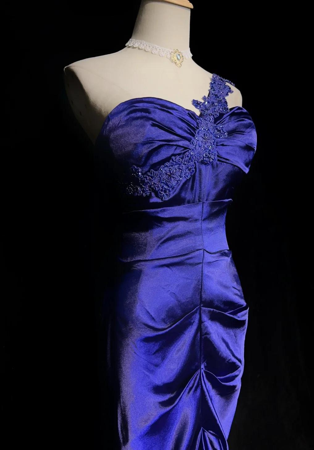 Robe de soirée élégante en satin violet, décolleté en cœur, style sirène, longue, ED02606