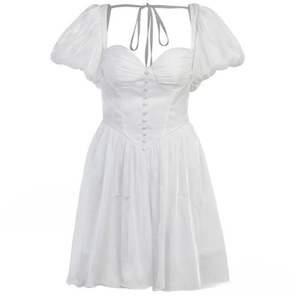 Superbe robe de bal courte blanche en tulle à épaules dénudées, coupe trapèze, ED02607
