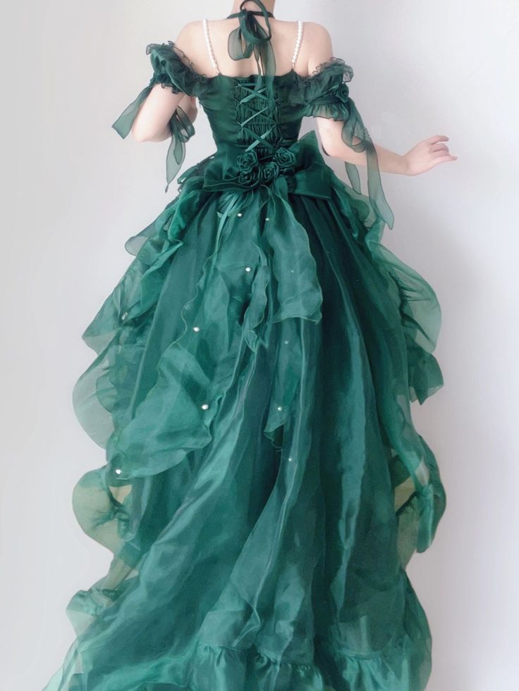 Robe de soirée longue en tulle vert forêt féerique, col licou, coupe trapèze, coupe haute et basse, ED02609