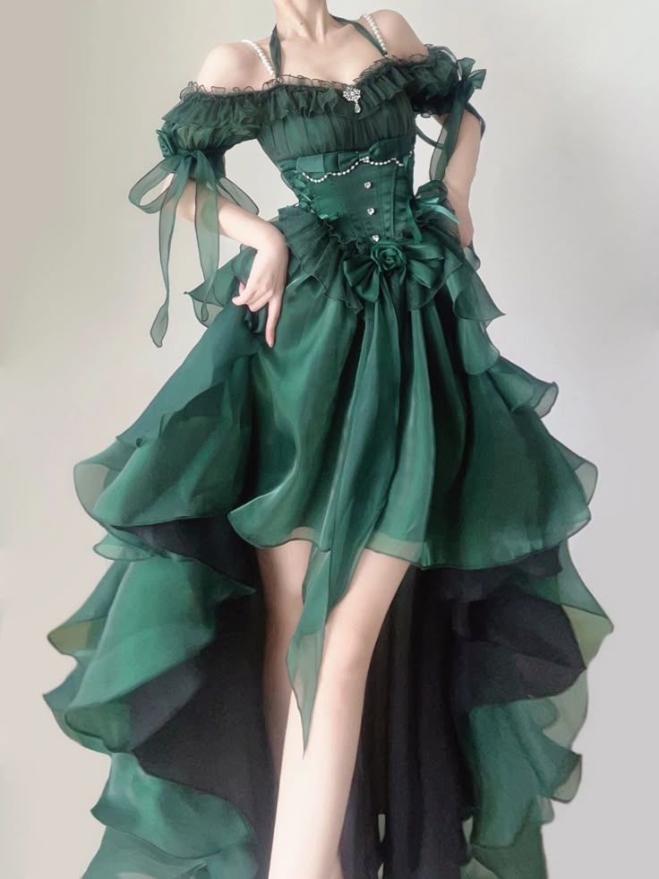 Robe de soirée longue en tulle vert forêt féerique, col licou, coupe trapèze, coupe haute et basse, ED02609