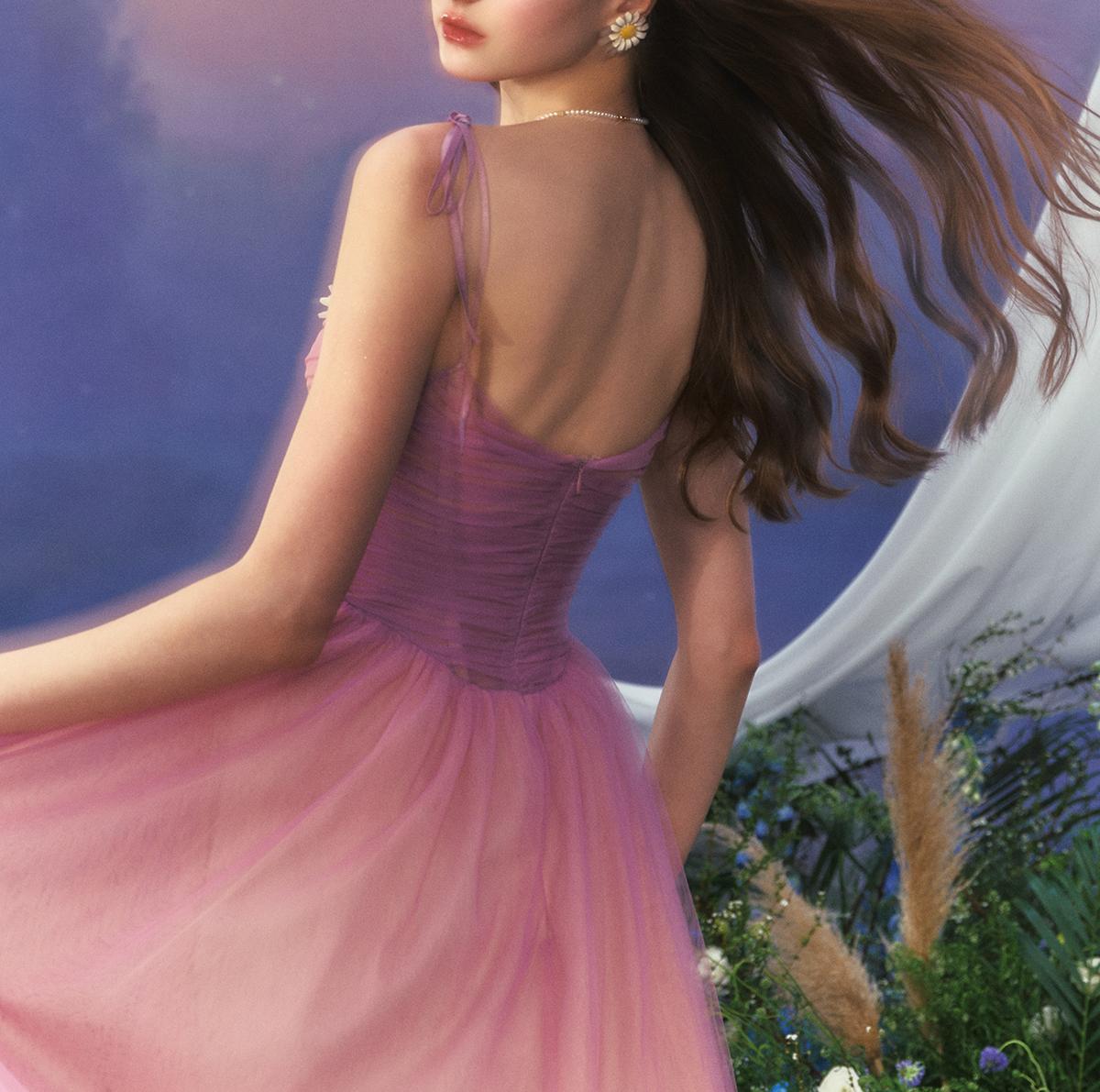 Superbe robe de soirée longue en satin fuchsia, style sirène, sans bretelles, ED02613
