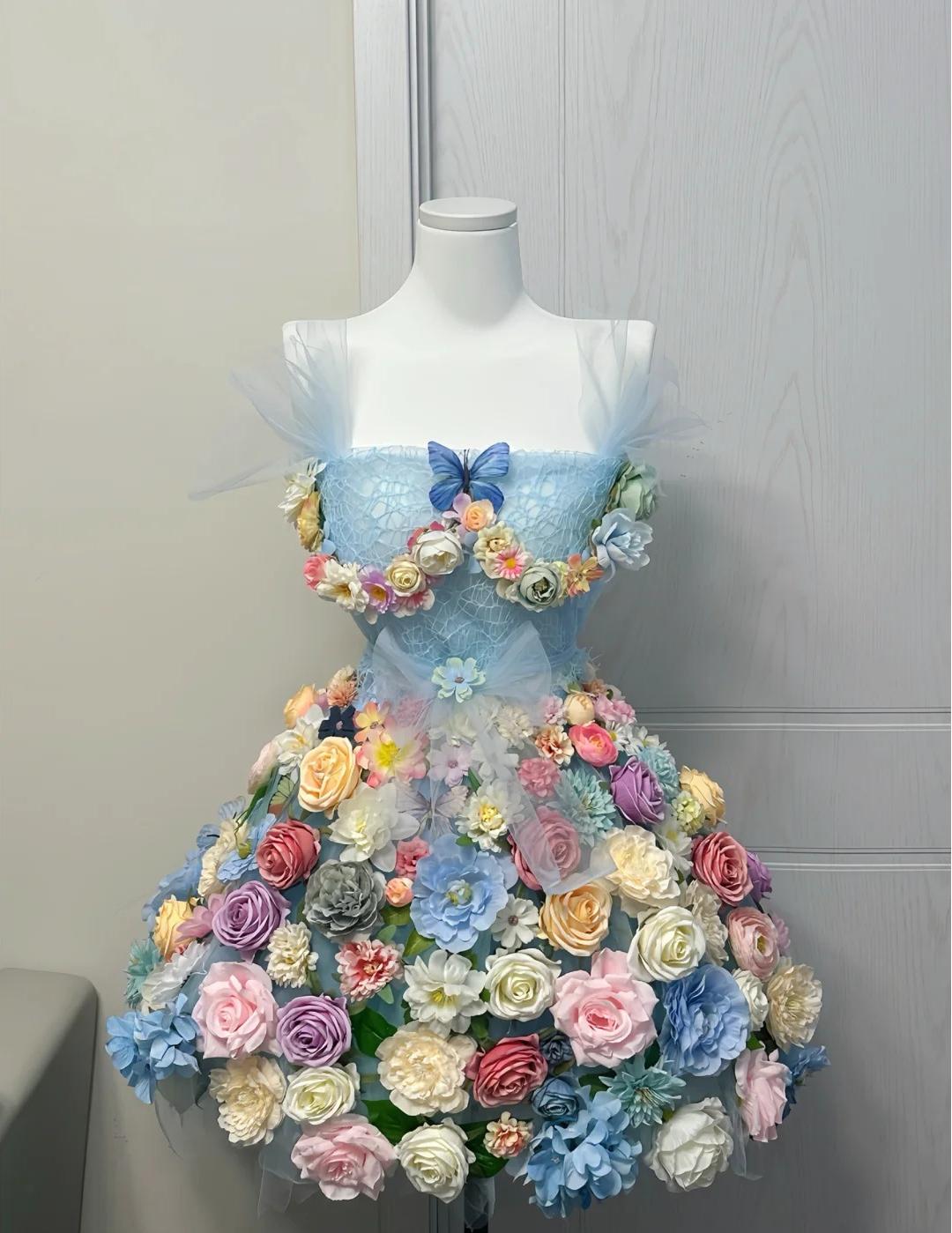 Fairytale Blue Spaghetti Strap A-Line Tulle Applique Short Prom Dresse EvaFashionDress Fairytale Blue Spaghetti Strap A-Line Tulle Applique Short Prom Dresse EvaFashionDress