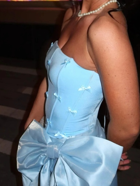 Glam Blue Strapless Bodycon Satin Short Party Dresses Homecoming Dress with Bow ED02646