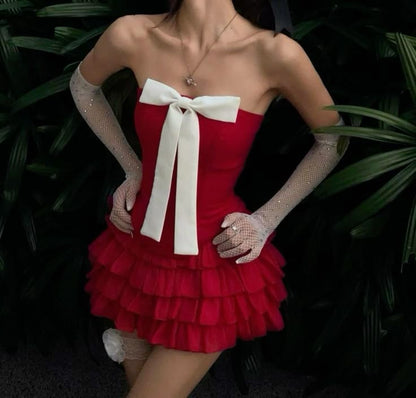 Sexy Black Strapless A-Line Satin Short Prom Dresses Homecoming Dress with Bow ED02653