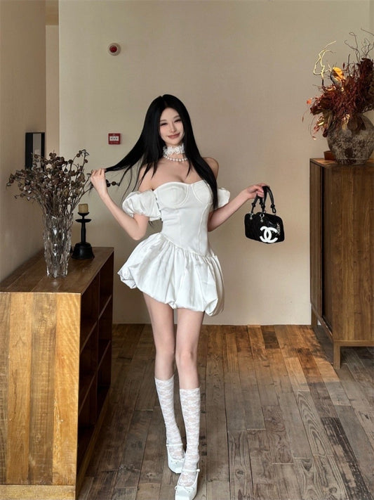 Sexy White Off Shoulder A-Line Satin Short Prom Dresses Homecoming Dress ED02655