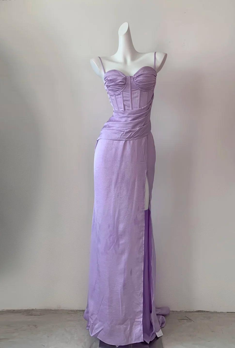 Superbe robe de soirée longue en satin fuchsia, style sirène, sans bretelles, ED02613