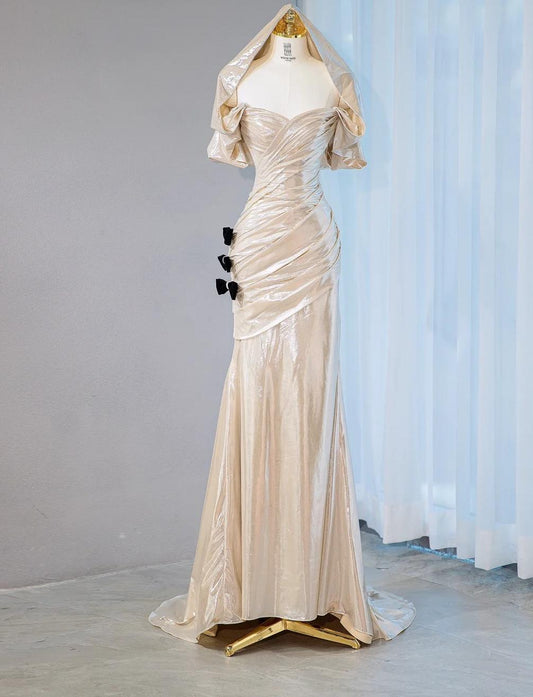 Superbe robe de soirée longue en satin fuchsia, style sirène, sans bretelles, ED02613