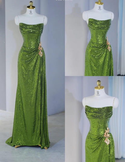 Superbe robe de soirée longue en satin fuchsia, style sirène, sans bretelles, ED02613
