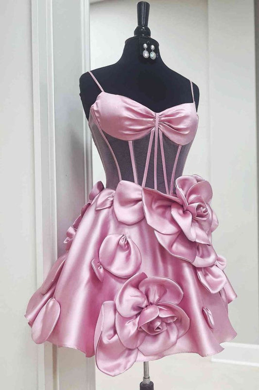 Sweet Yellow Spaghetti Straps A-Line Satin Applique Short Prom Dresses Pretty Homecoming Dress ED02669