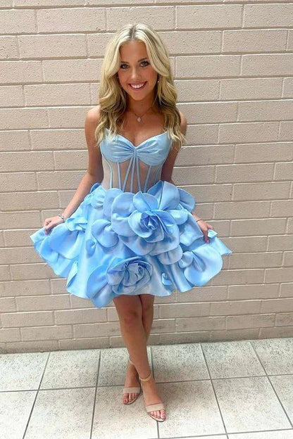 Sweet Yellow Spaghetti Straps A-Line Satin Applique Short Prom Dresses Pretty Homecoming Dress ED02669