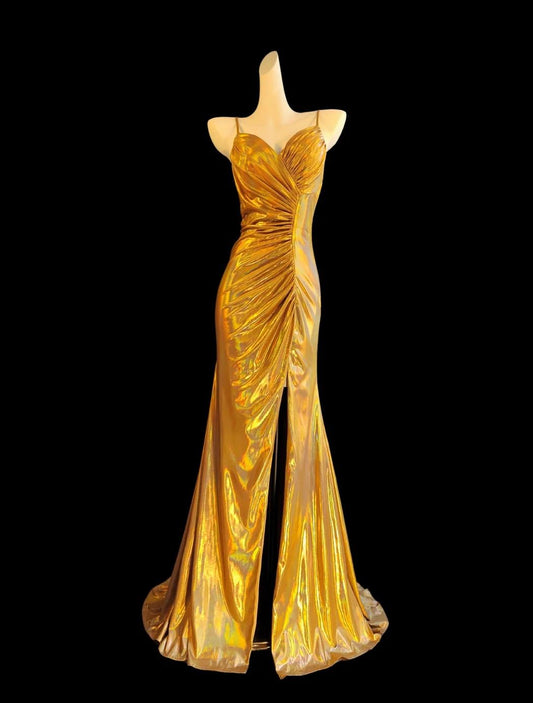 Superbe robe de soirée longue en satin fuchsia, style sirène, sans bretelles, ED02613