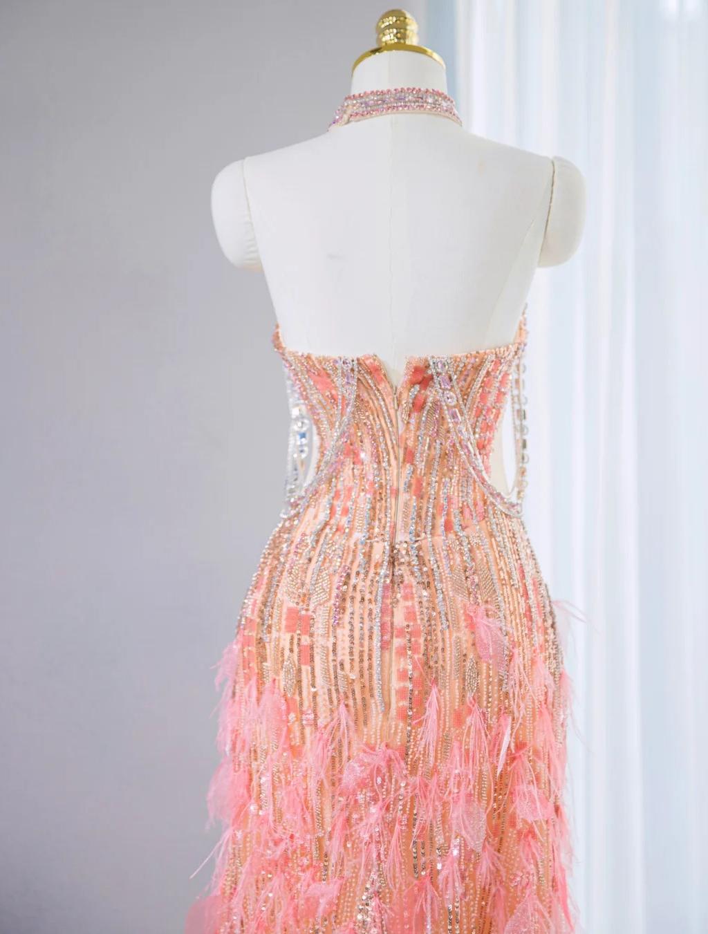 Superbe robe de soirée longue en satin fuchsia, style sirène, sans bretelles, ED02613