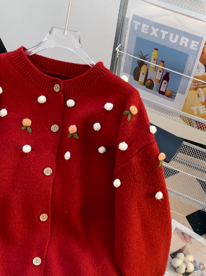 Red Christmas atmosphere loose long sleeve cardigan ED0267