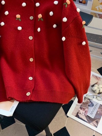 Red Christmas atmosphere loose long sleeve cardigan ED0267