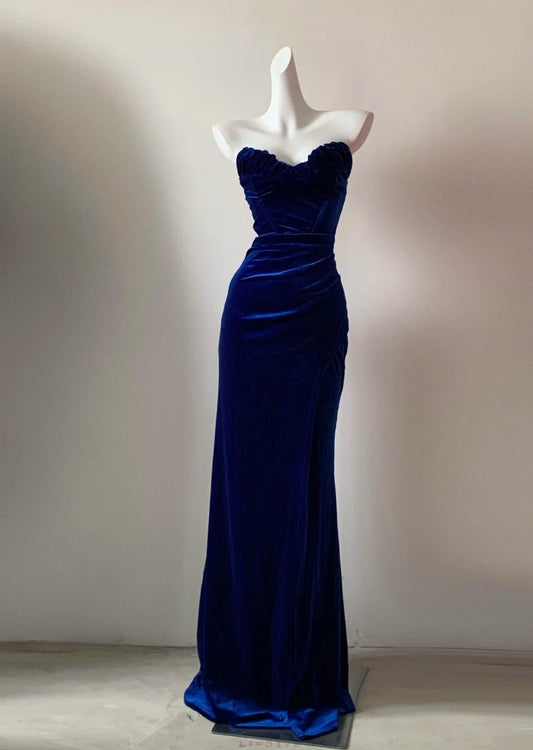 Superbe robe de soirée longue en satin fuchsia, style sirène, sans bretelles, ED02613