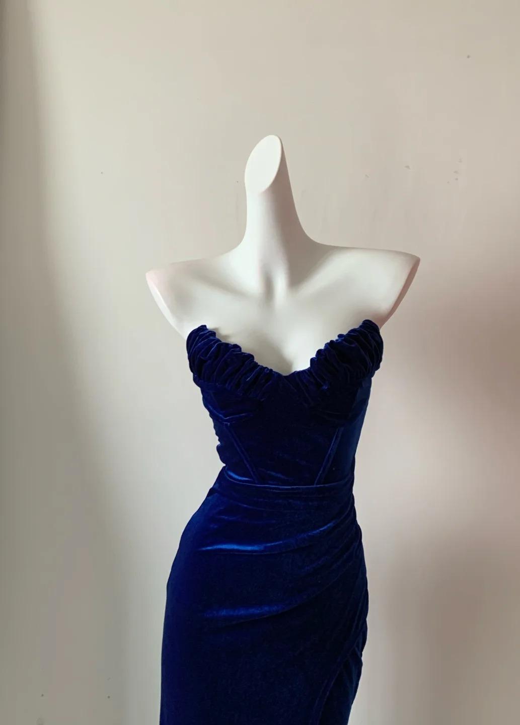 Superbe robe de soirée longue en satin fuchsia, style sirène, sans bretelles, ED02613