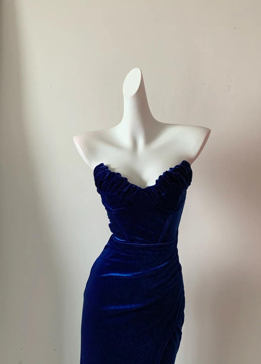 Superbe robe de soirée longue en satin fuchsia, style sirène, sans bretelles, ED02613
