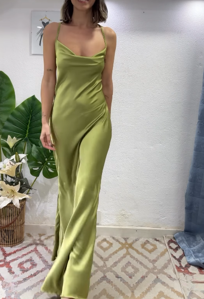 Glam Olive Green Spaghetti Straps Mermaid Satin Long Prom Dresses Formal Evening Gowns With Backless  ED02682