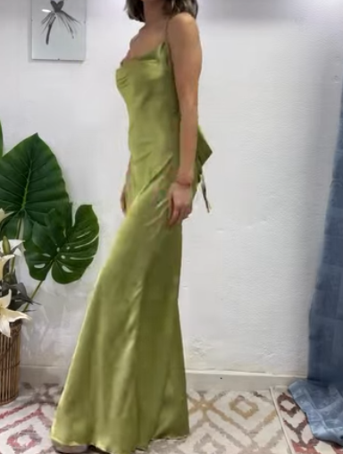 Glam Olive Green Spaghetti Straps Mermaid Satin Long Prom Dresses Formal Evening Gowns With Backless  ED02682
