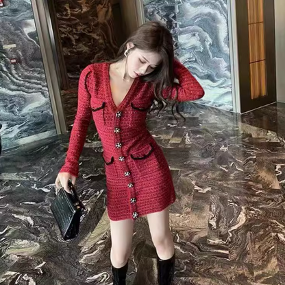 Rotes Kleid im französischen Chanel-Stil ED0269