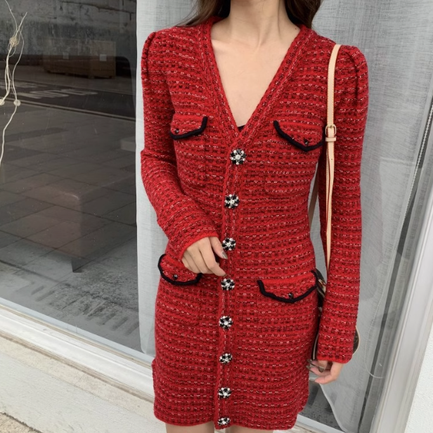 Rotes Kleid im französischen Chanel-Stil ED0269