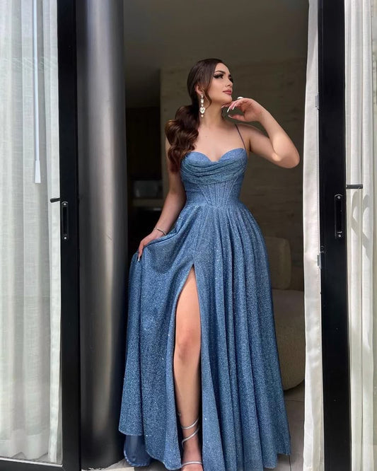 Superbe robe de soirée longue en satin fuchsia, style sirène, sans bretelles, ED02613