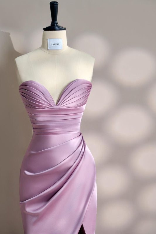 Superbe robe de soirée longue en satin fuchsia, style sirène, sans bretelles, ED02613