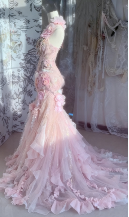 Superbe robe de soirée longue en satin fuchsia, style sirène, sans bretelles, ED02613
