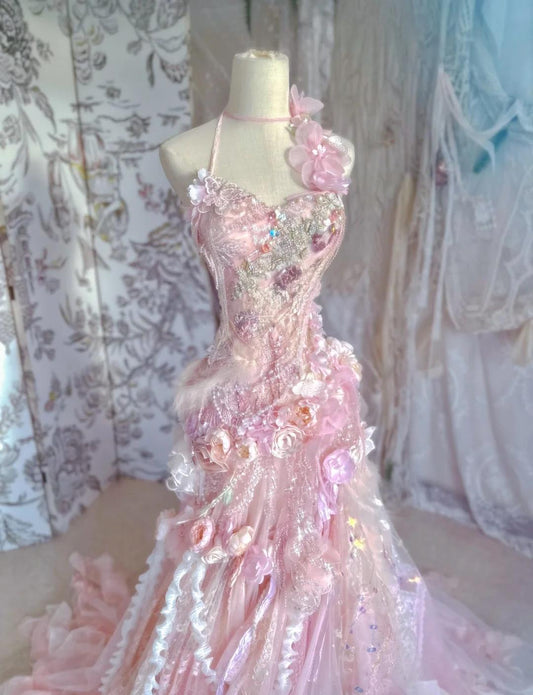 Superbe robe de soirée longue en satin fuchsia, style sirène, sans bretelles, ED02613