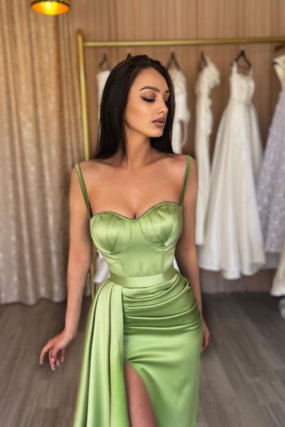 Superbe robe de soirée longue en satin fuchsia, style sirène, sans bretelles, ED02613