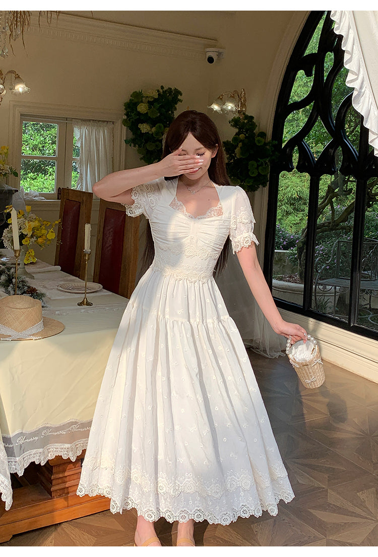 cute white dresses for birthday DHFJKG Dress Girls Party Long Dresses Elegant White Lace Half Sleeve Formal Gown For Birthday Celebration And Daily Wear Round Neck Cute Dress