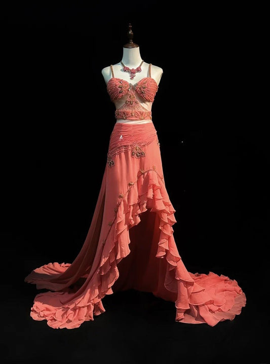 Superbe robe de soirée longue en satin fuchsia, style sirène, sans bretelles, ED02613