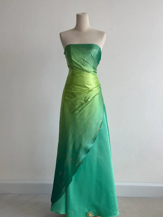 Superbe robe de soirée longue en satin fuchsia, style sirène, sans bretelles, ED02613