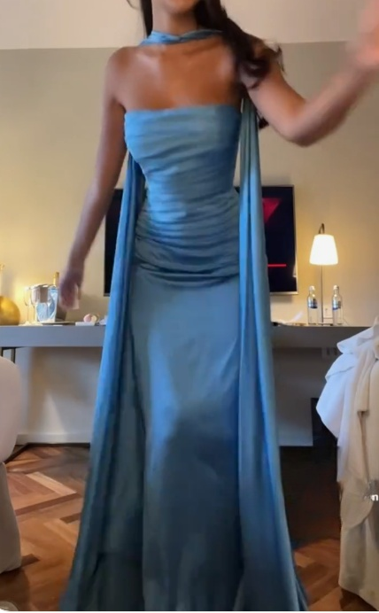 Superbe robe de soirée longue en satin fuchsia, style sirène, sans bretelles, ED02613