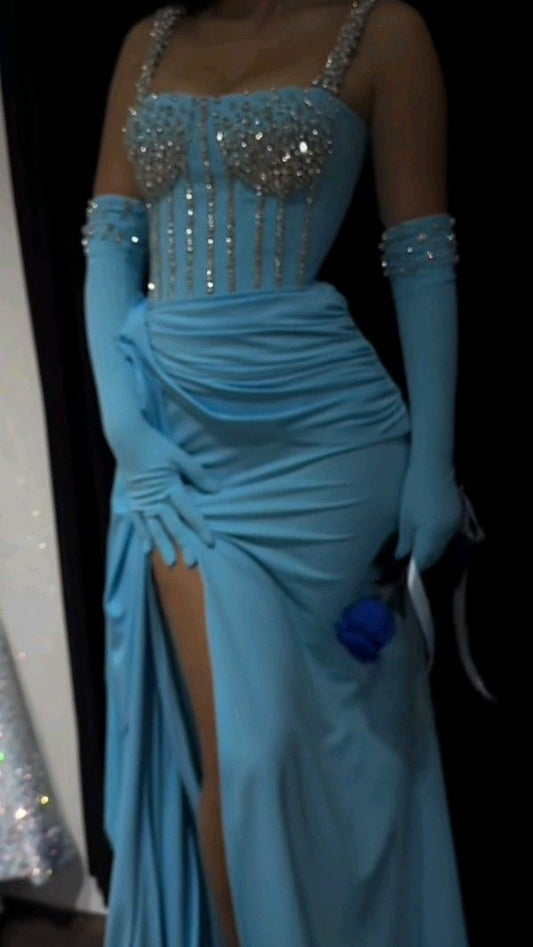 Superbe robe de soirée longue en satin fuchsia, style sirène, sans bretelles, ED02613