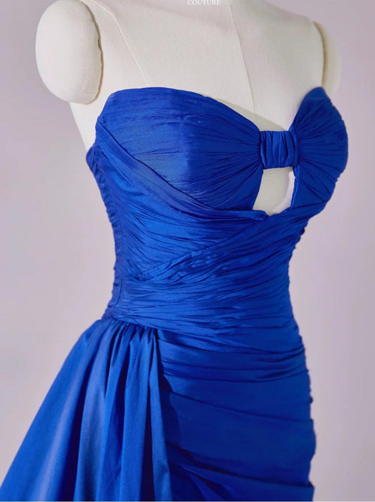 Superbe robe de soirée longue en satin fuchsia, style sirène, sans bretelles, ED02613