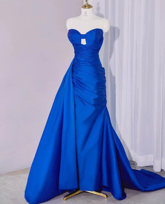 Superbe robe de soirée longue en satin fuchsia, style sirène, sans bretelles, ED02613