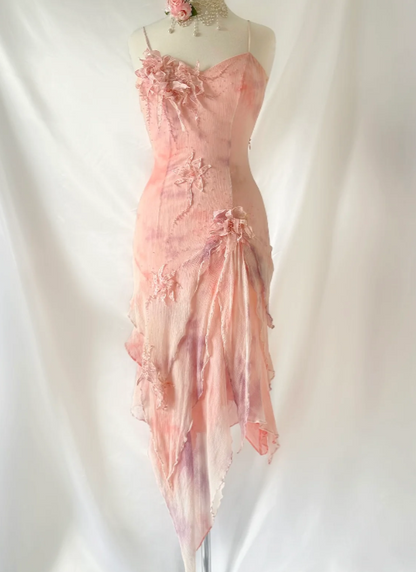Sweet Spaghetti Straps Sheath Chiffon Beaded Short Prom Dresses Blush Pink Evening Gowns ED02786