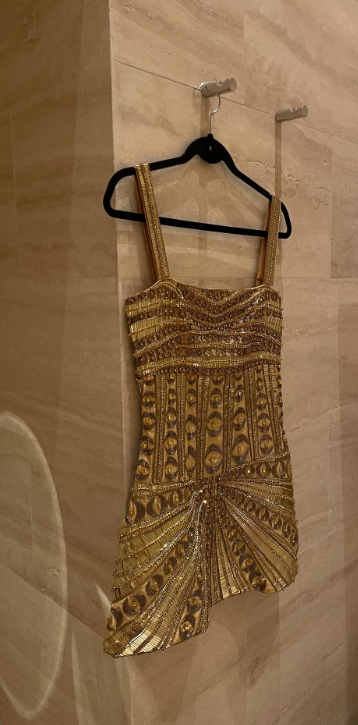 Gorgeous Gold Spaghetti Straps Bodycon Beaded Short Prom Dresses Homecoming Dresses ED02797