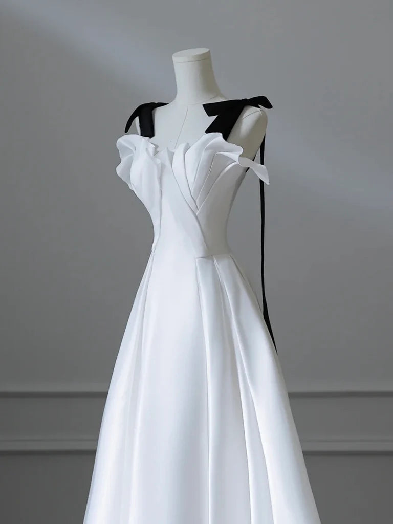 A-Linie Satin Langes Weißes Ballkleid, Langes Weißes Abendkleid ED028