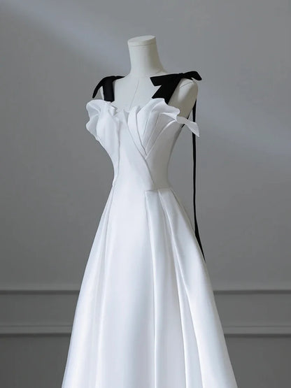 A-Linie Satin Langes Weißes Ballkleid, Langes Weißes Abendkleid ED028