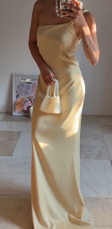 Superbe robe de soirée longue en satin fuchsia, style sirène, sans bretelles, ED02613