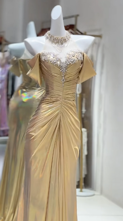 Superbe robe de soirée longue en satin fuchsia, style sirène, sans bretelles, ED02613