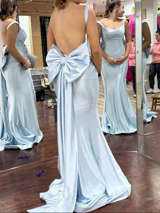 Superbe robe de soirée longue en satin fuchsia, style sirène, sans bretelles, ED02613